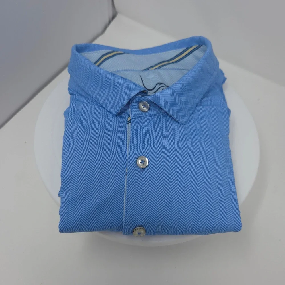 EAGEGOF Polo Shirt Mens XL Blue Herringbone Short Sleeve Stretch Performance